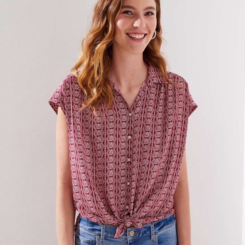 Ann Taylor Loft Cap Sleeve Button Down Shirt